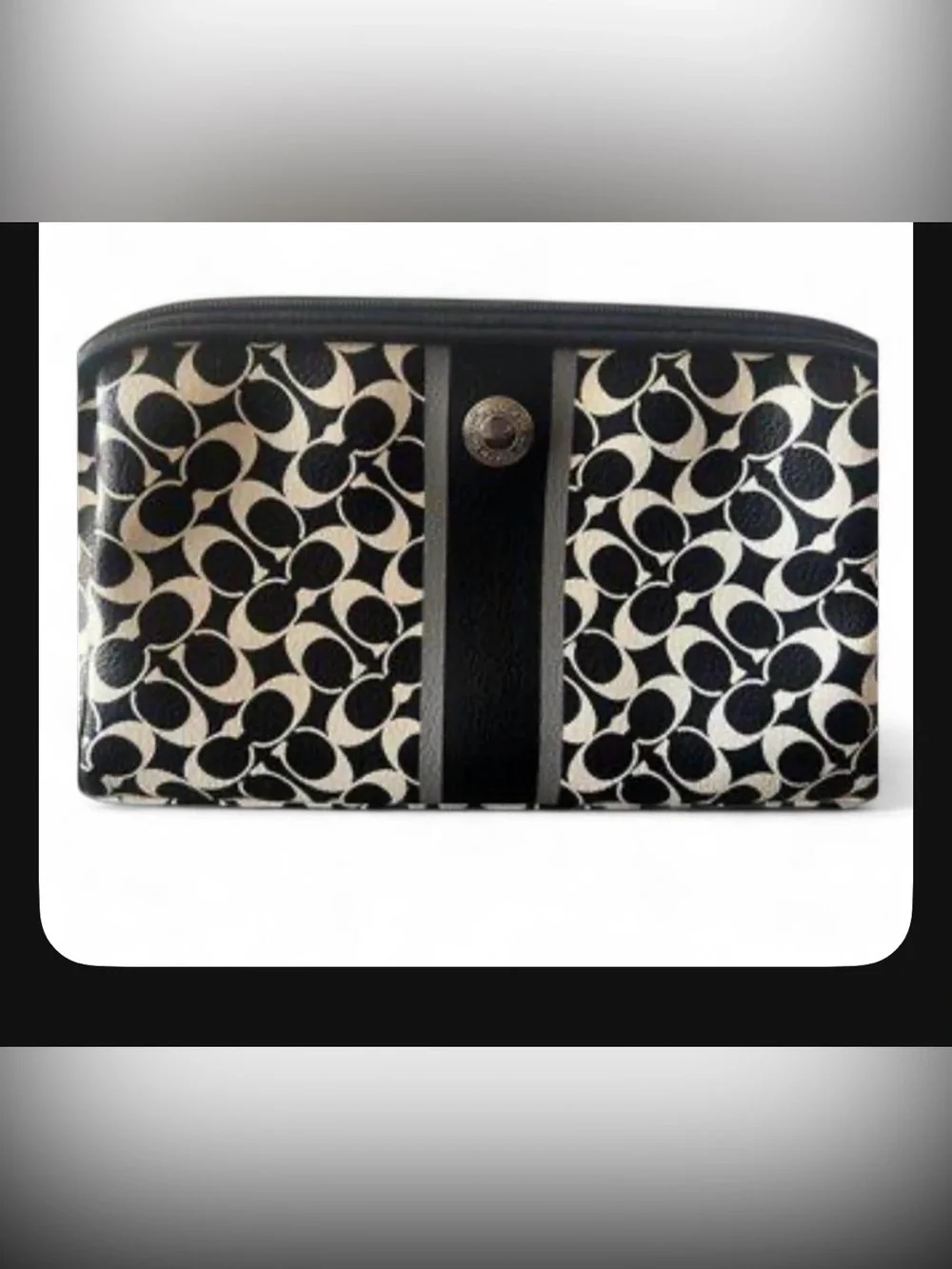 Coach Black & White Signature Stripe Cosmetic Case